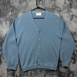 Lord Jeff Cardigan Sweater Mens L Blue Excellent Vintage Orlon Knit V-Neck USA